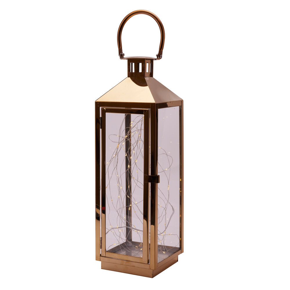 Lanterne m. LED og timer, guldfarvet - H44,5 cm